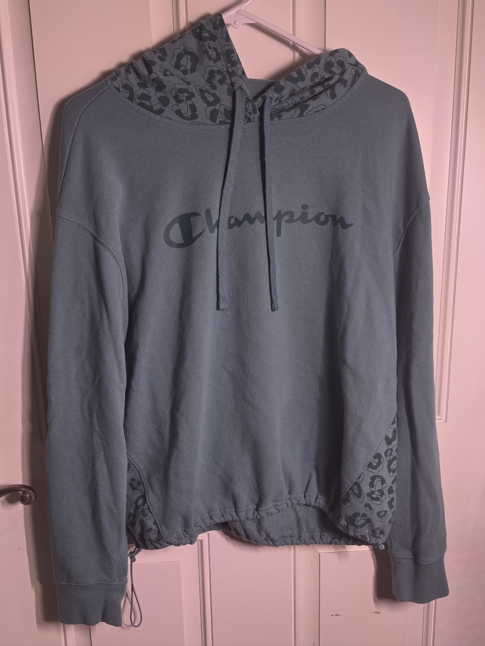 Champion Blue Hooded Sweatshirt with Leopard Trim